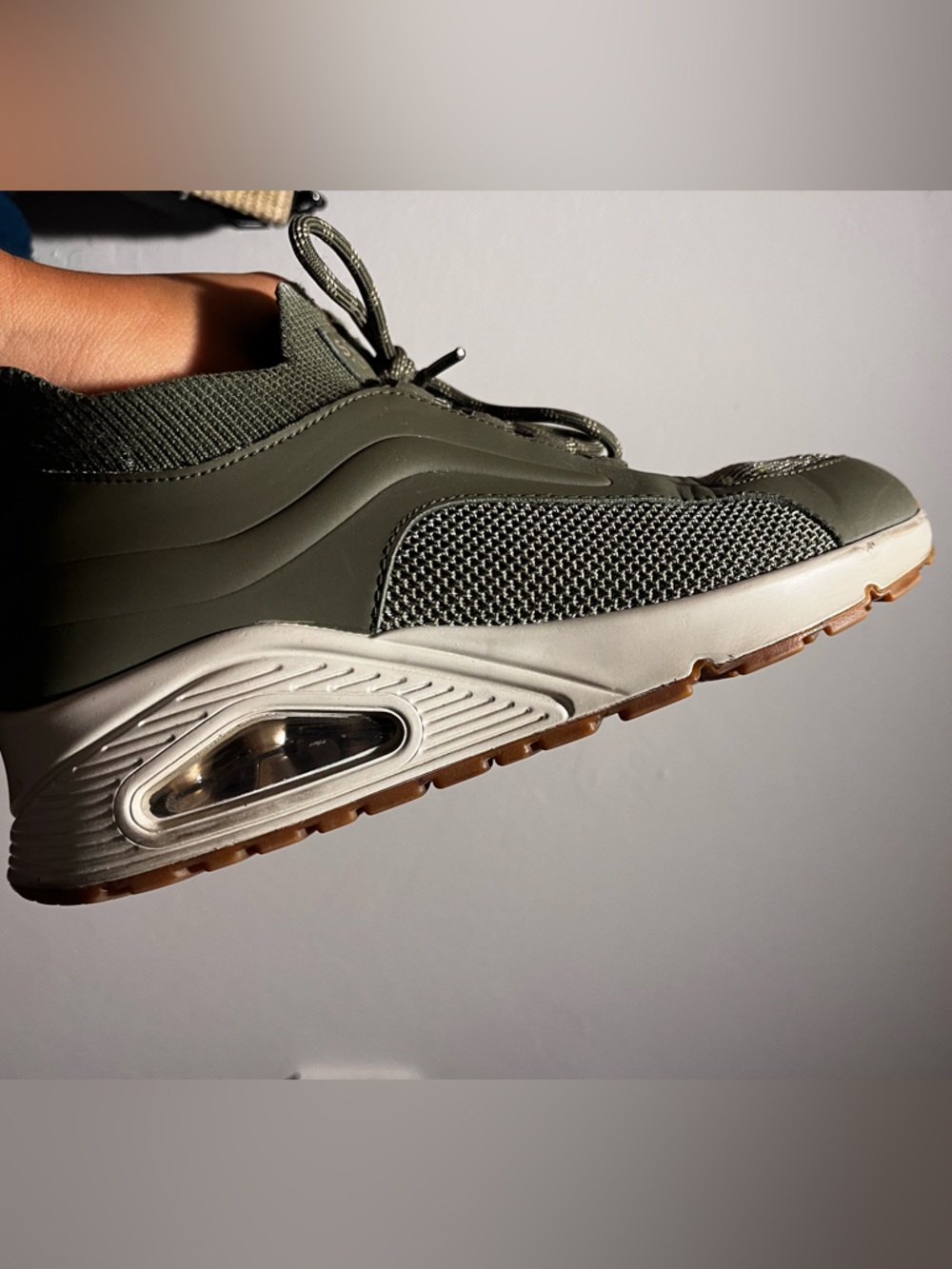 Skechers LA Women’s Olive Green Mesh Lace-Up Sneakers - Picture 3 of 6